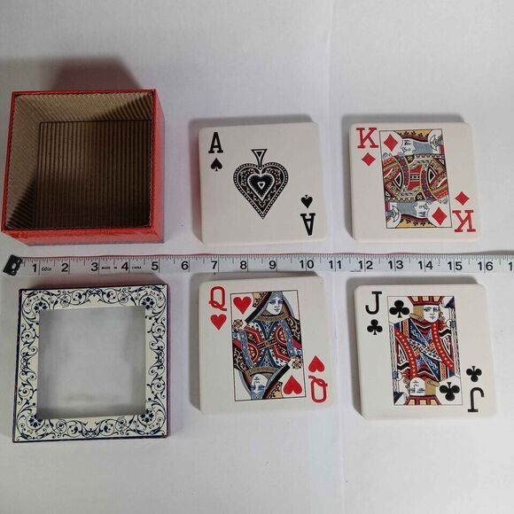 Vintage MWW Market Ceramic Poker Card Coaster Set w/ Original Box - Picture 1 of 4